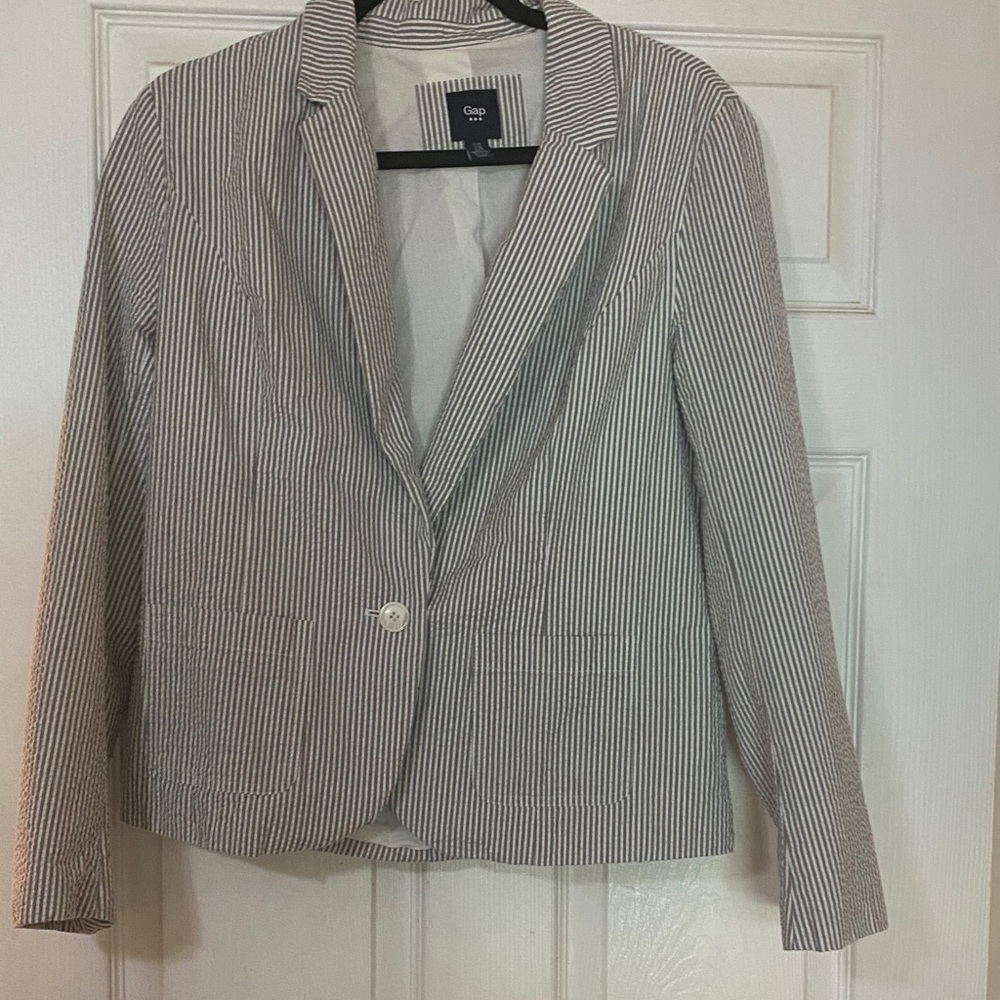 GAP Women's Pinstripe Blazer - Black and White